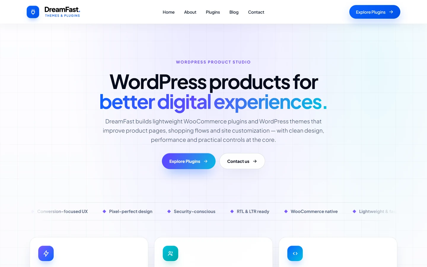 צילום מסך של אתר DreamFast Themes — עמוד הבית